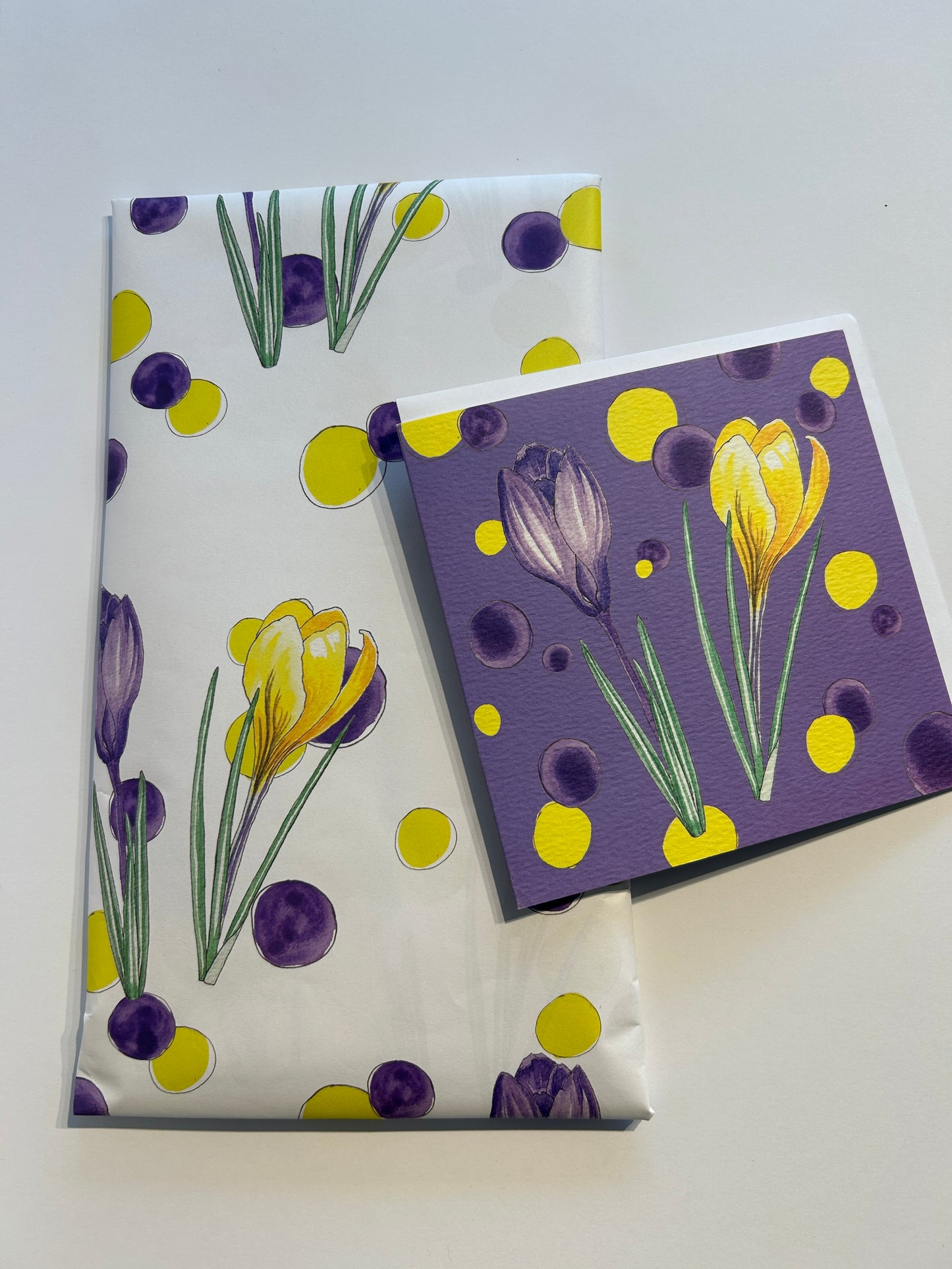 Gift Set- Crocus illustrated Tea Towel with card, gift wrapped