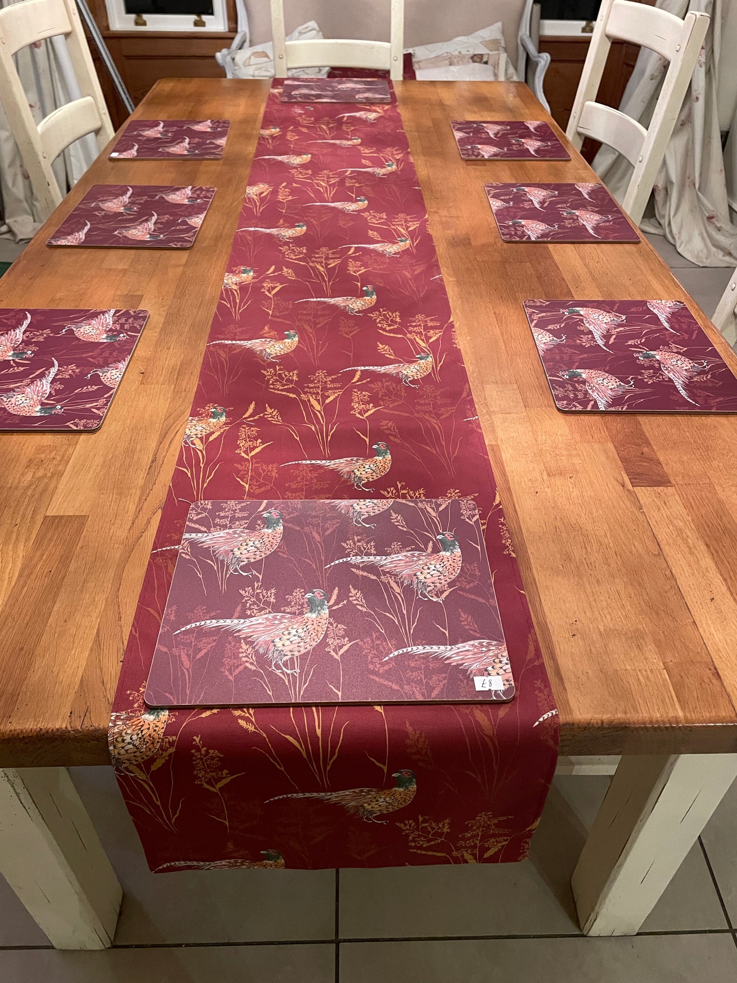 Pleasant Pheasant Table Runner, Organic cotton, Handmade