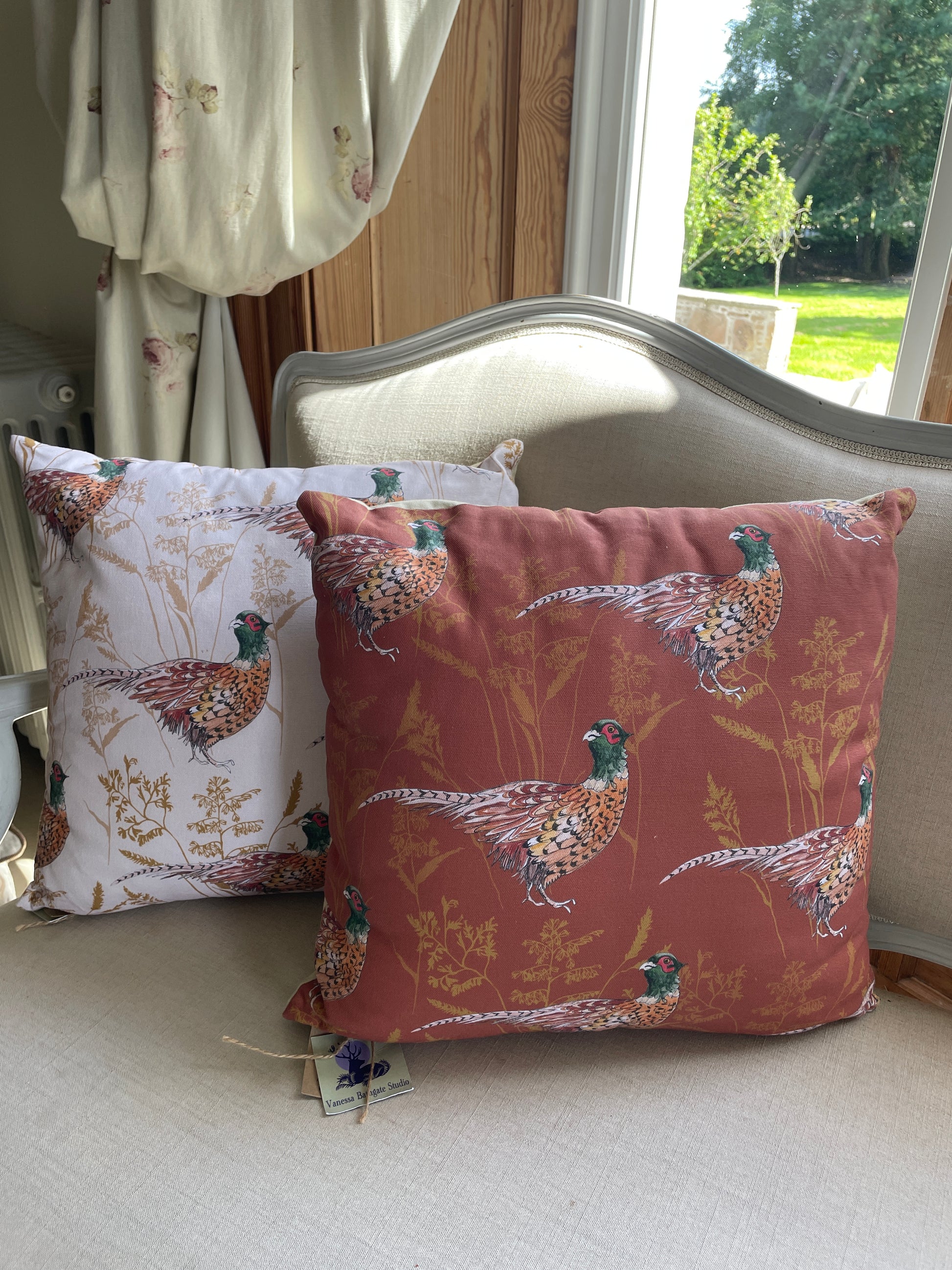 Organic cotton cushions in pheasant design