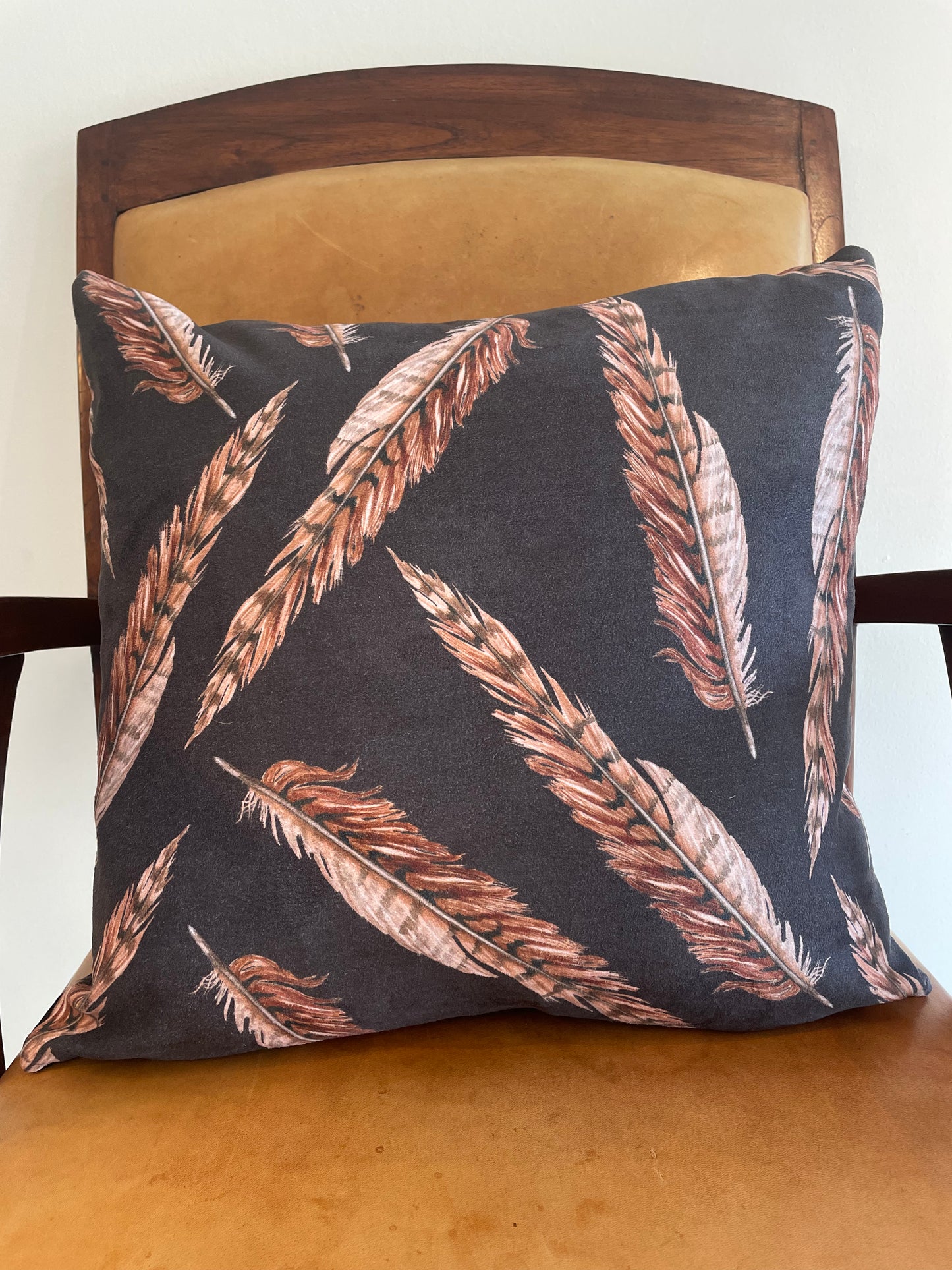 Country Feathers Design, faux suede Cushion