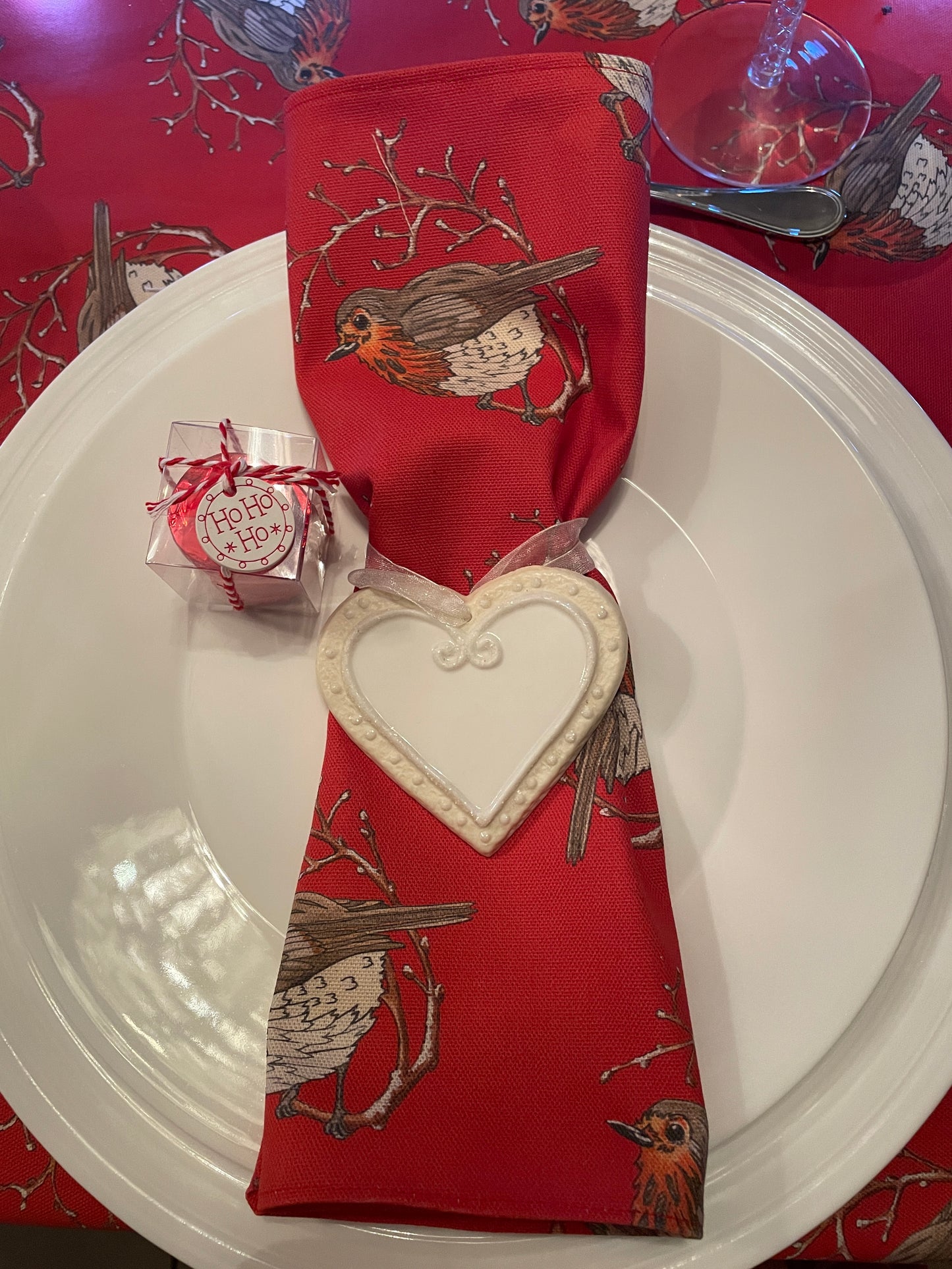 Festive Robin Napkins, handmade in organic cotton