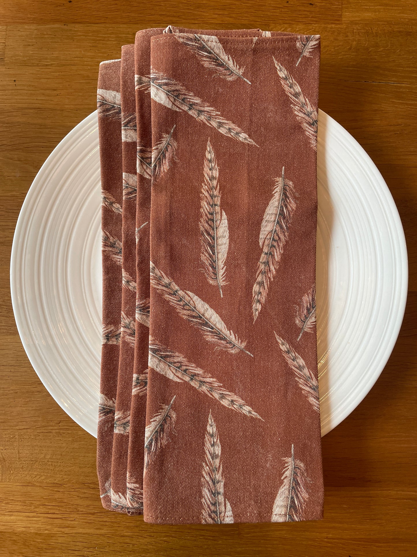 Country Feathers Napkins (set of 4), Handmade