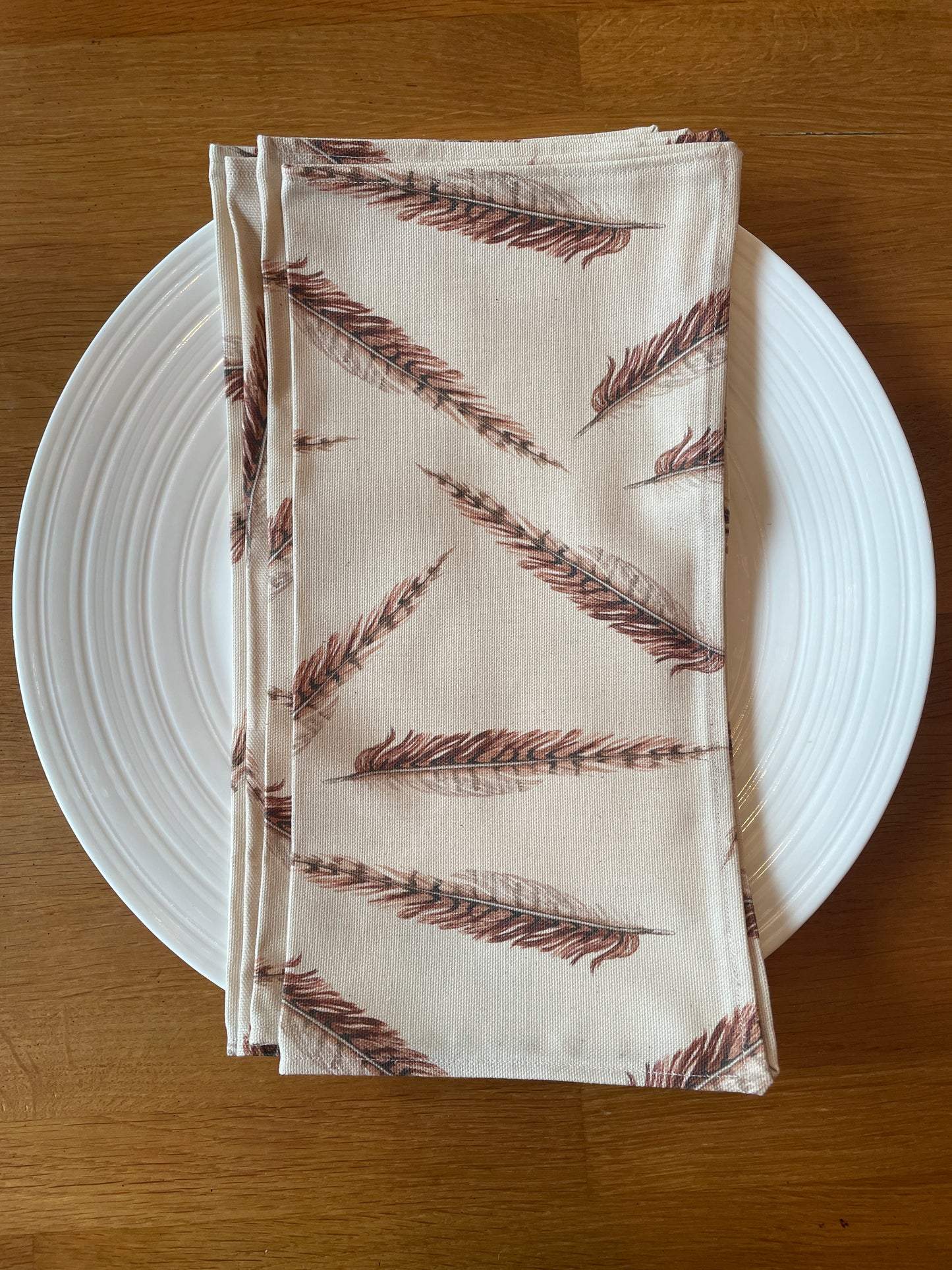 Country Feathers Napkins (set of 4), Handmade