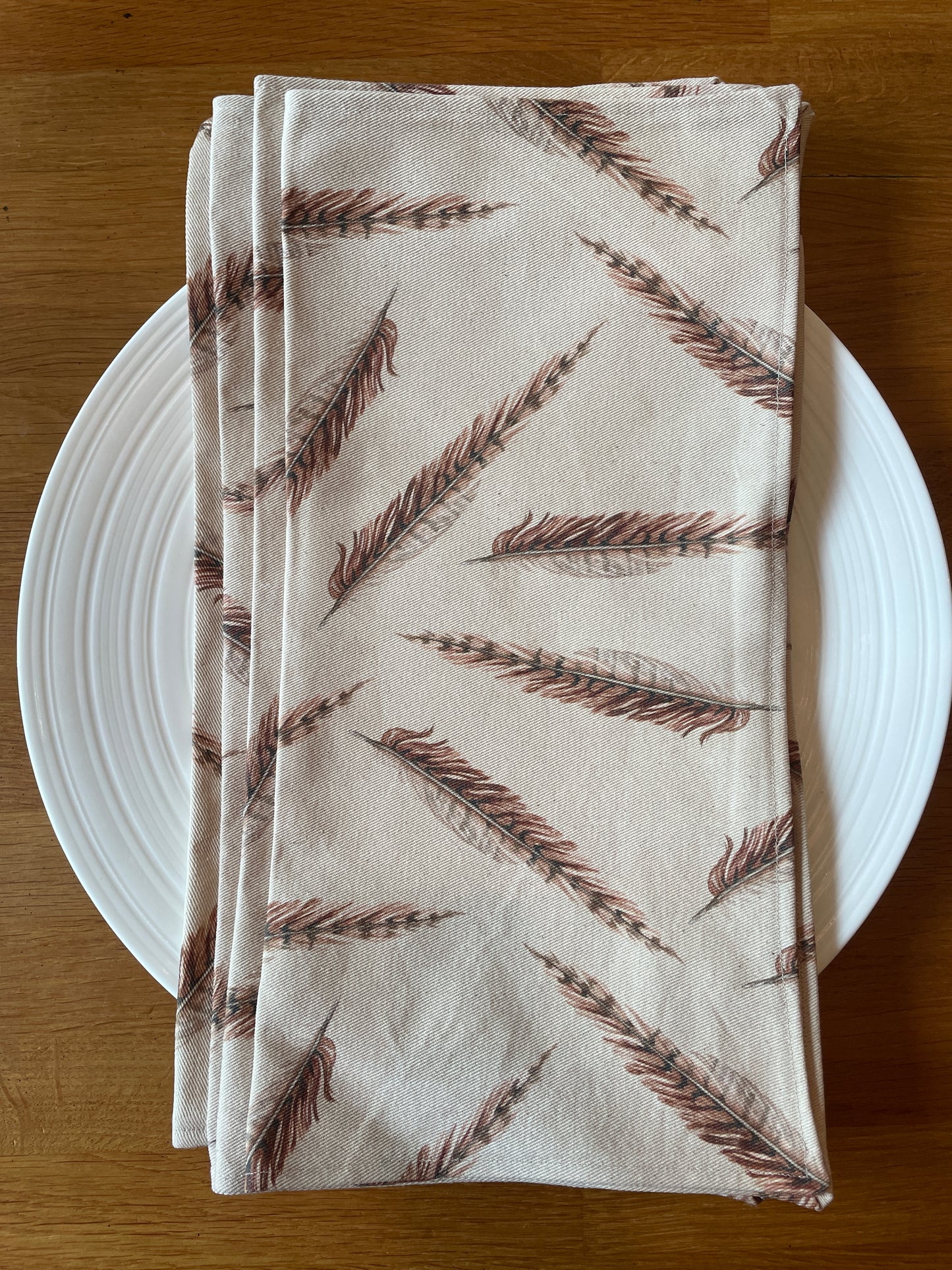 Country Feathers Napkins (set of 4), Handmade