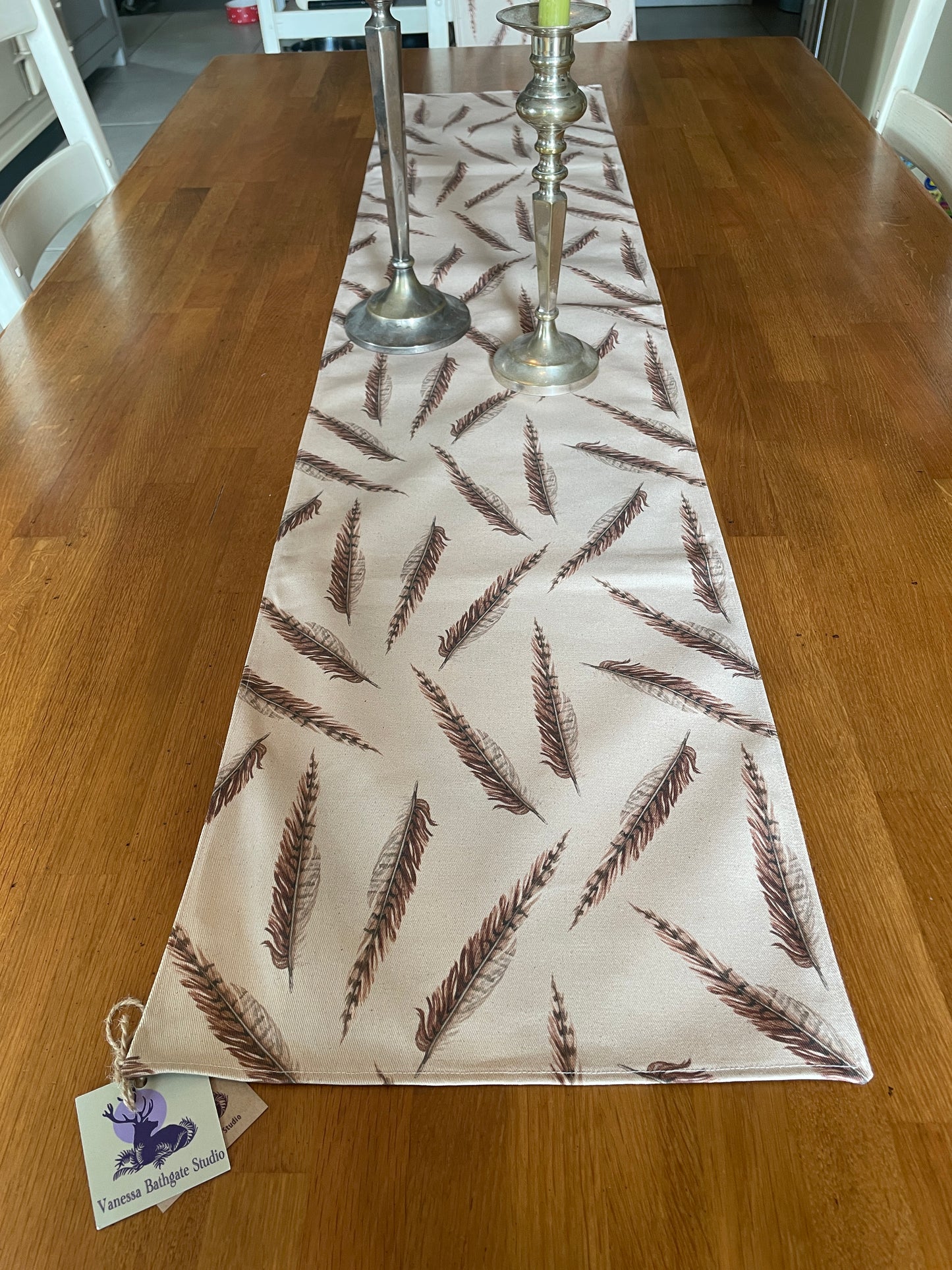 Country Feathers Design Table Runner, Organic Cotton