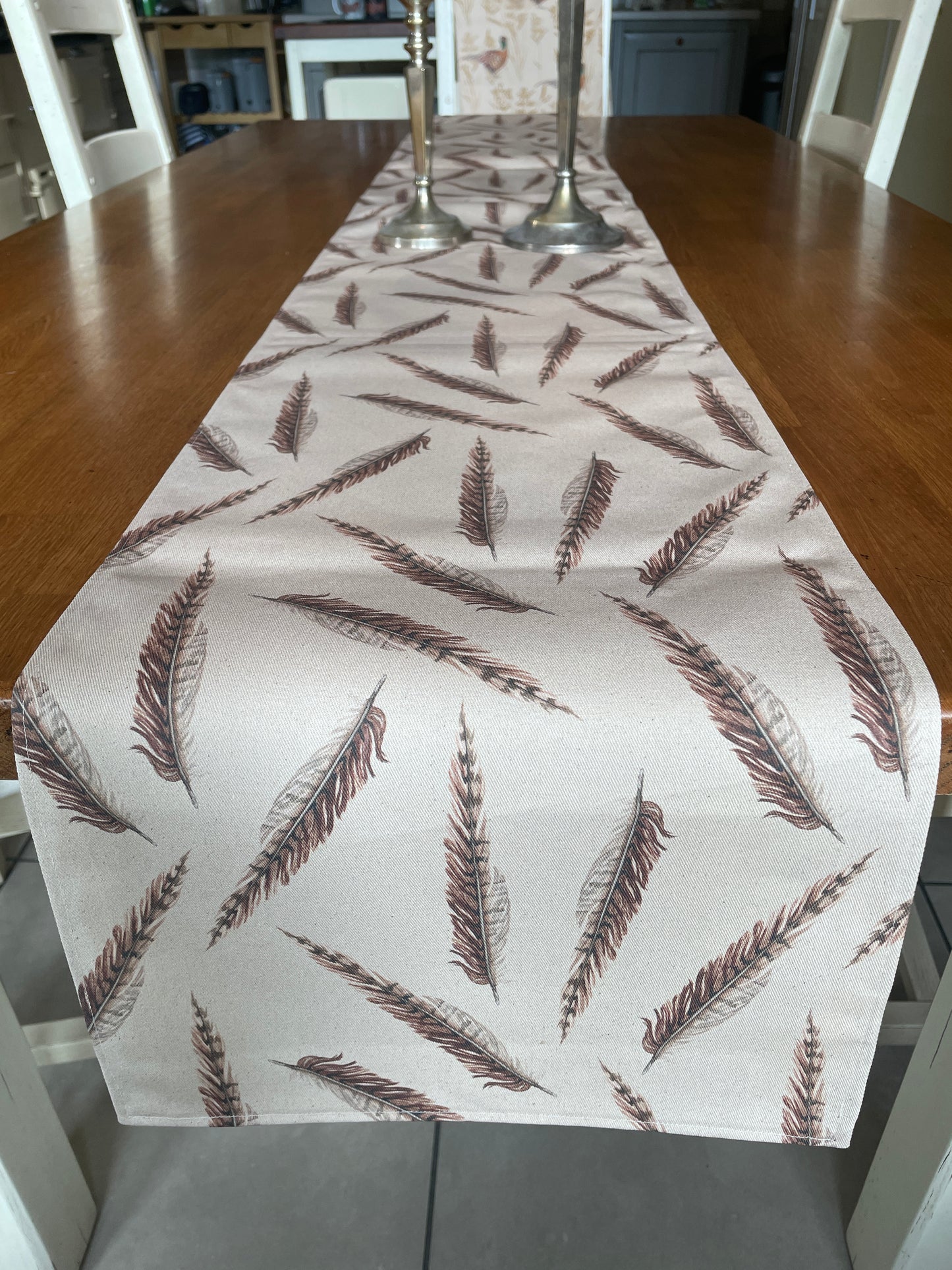 Country Feathers Design Table Runner, Organic Cotton