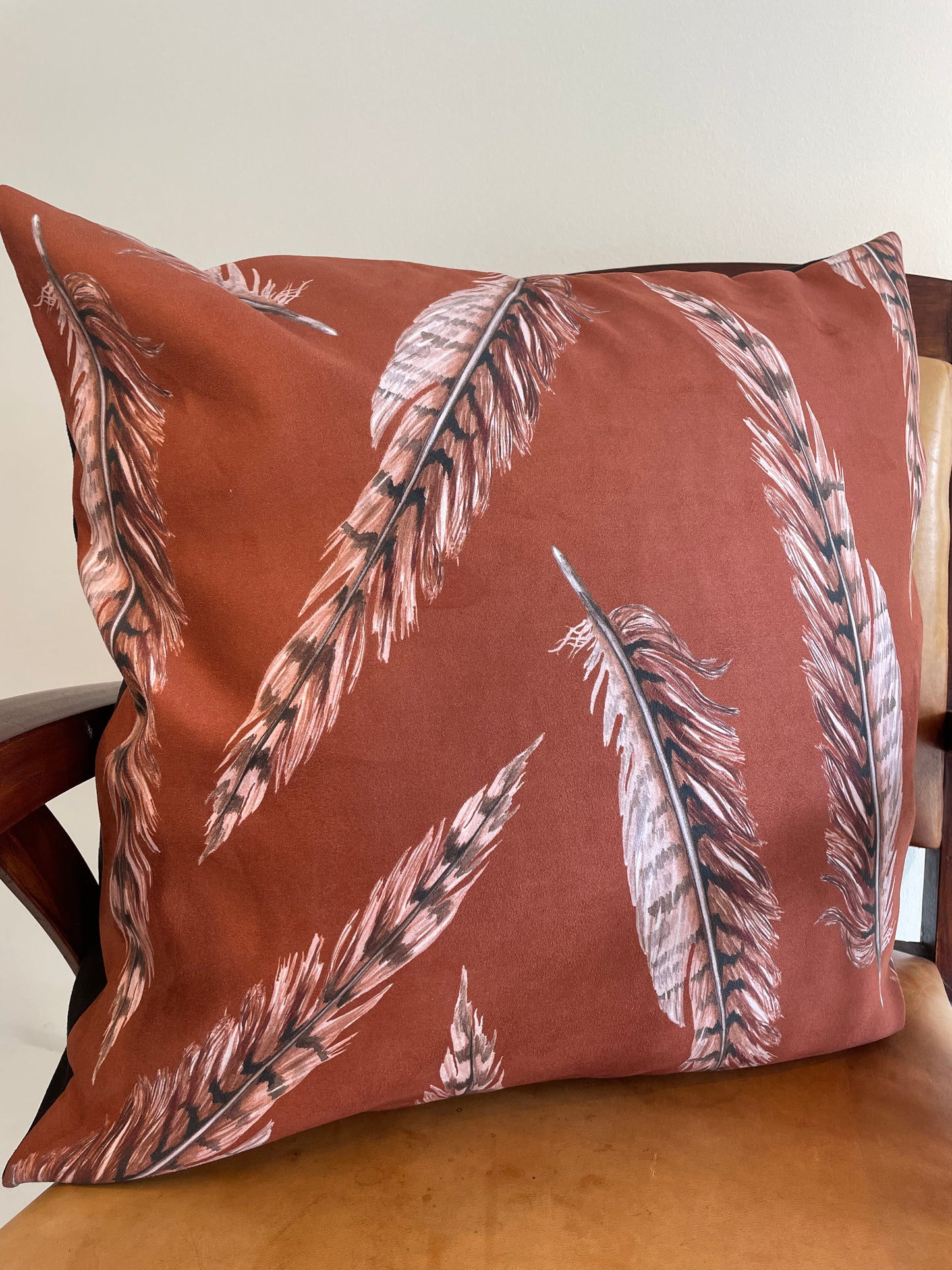 Country Feathers Design, faux suede Cushion