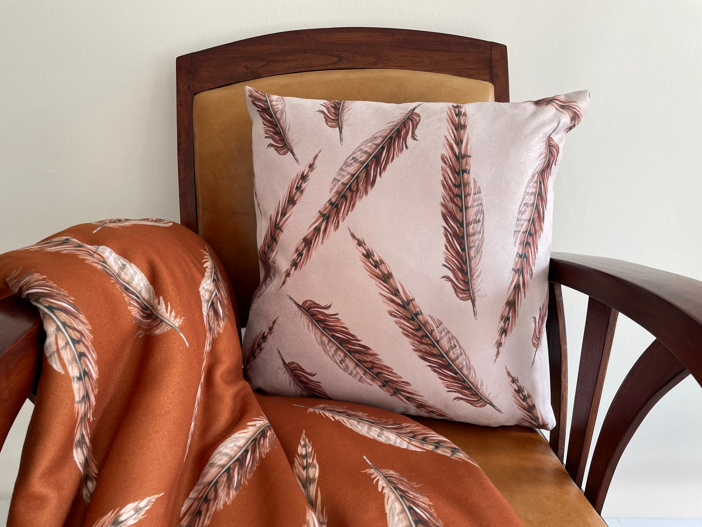 Country Feathers Design, faux suede Cushion