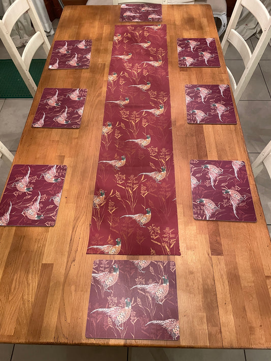 Pleasant Pheasant Table Runner, Organic cotton, Handmade