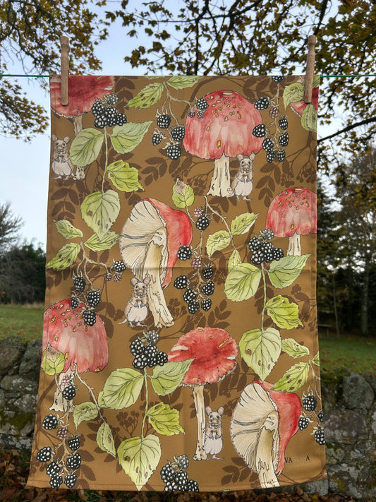Bramble and Toadstool Design tea towel