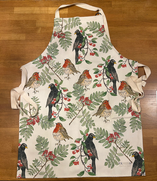Festive Blackbird, Robin print, Apron