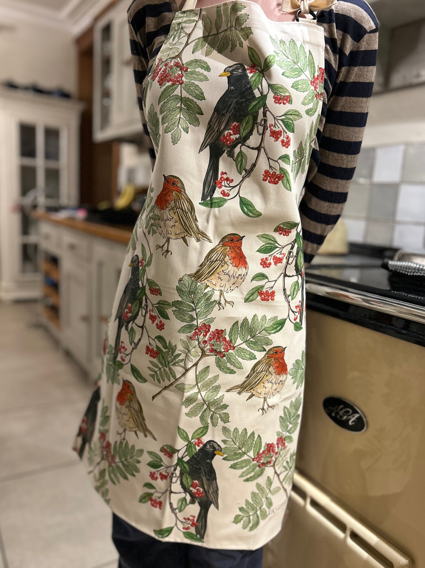 Festive Blackbird, Robin print, Apron