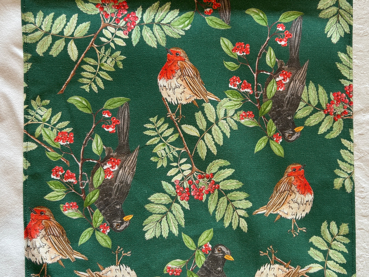 Festive Blackbird Robin Print Table Runner