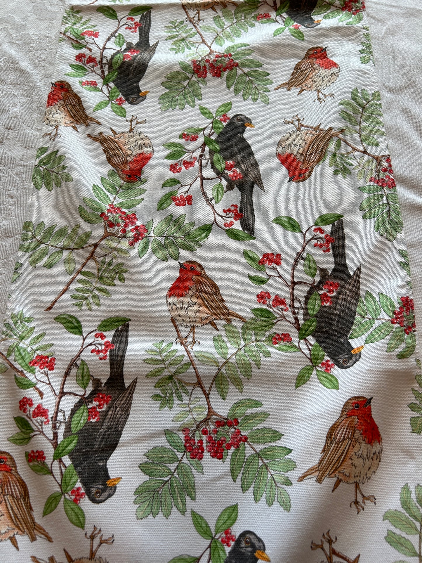Festive Blackbird Robin Print Table Runner
