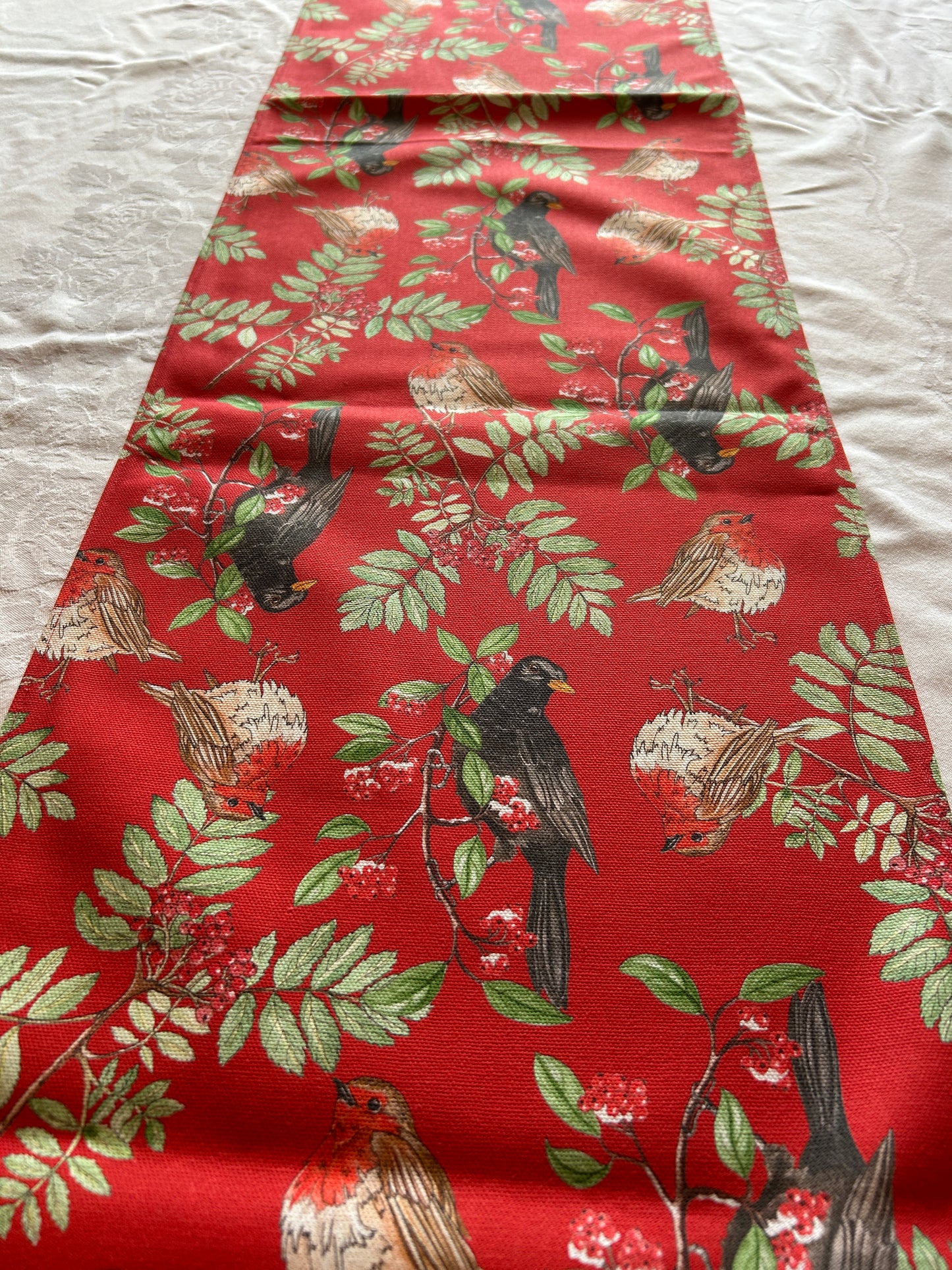 Festive Blackbird Robin Print Table Runner