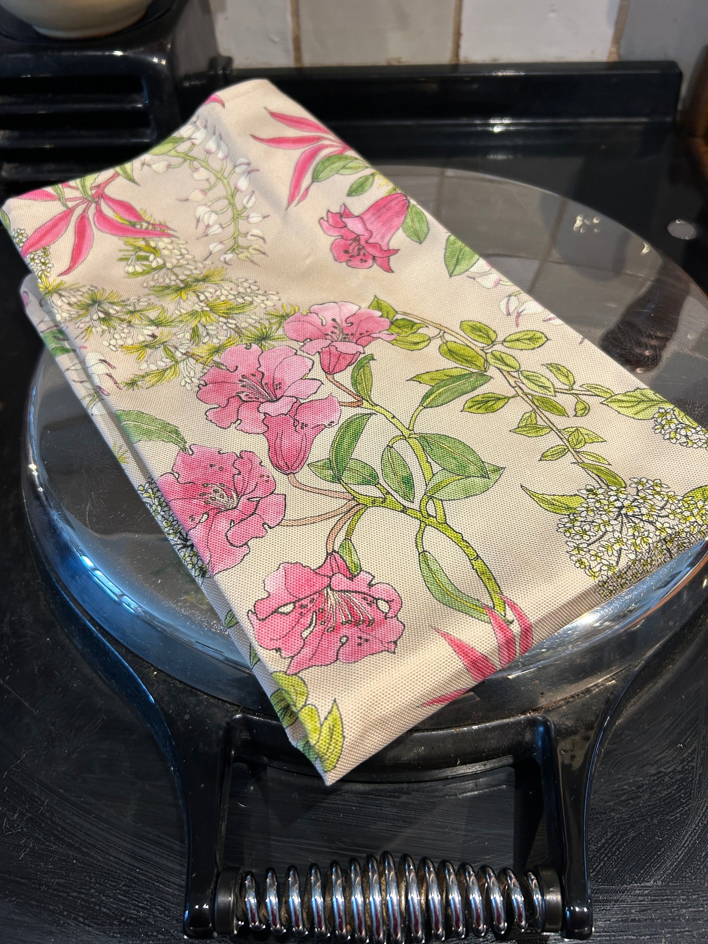 Summer Florals Rhododendron design Tea towel