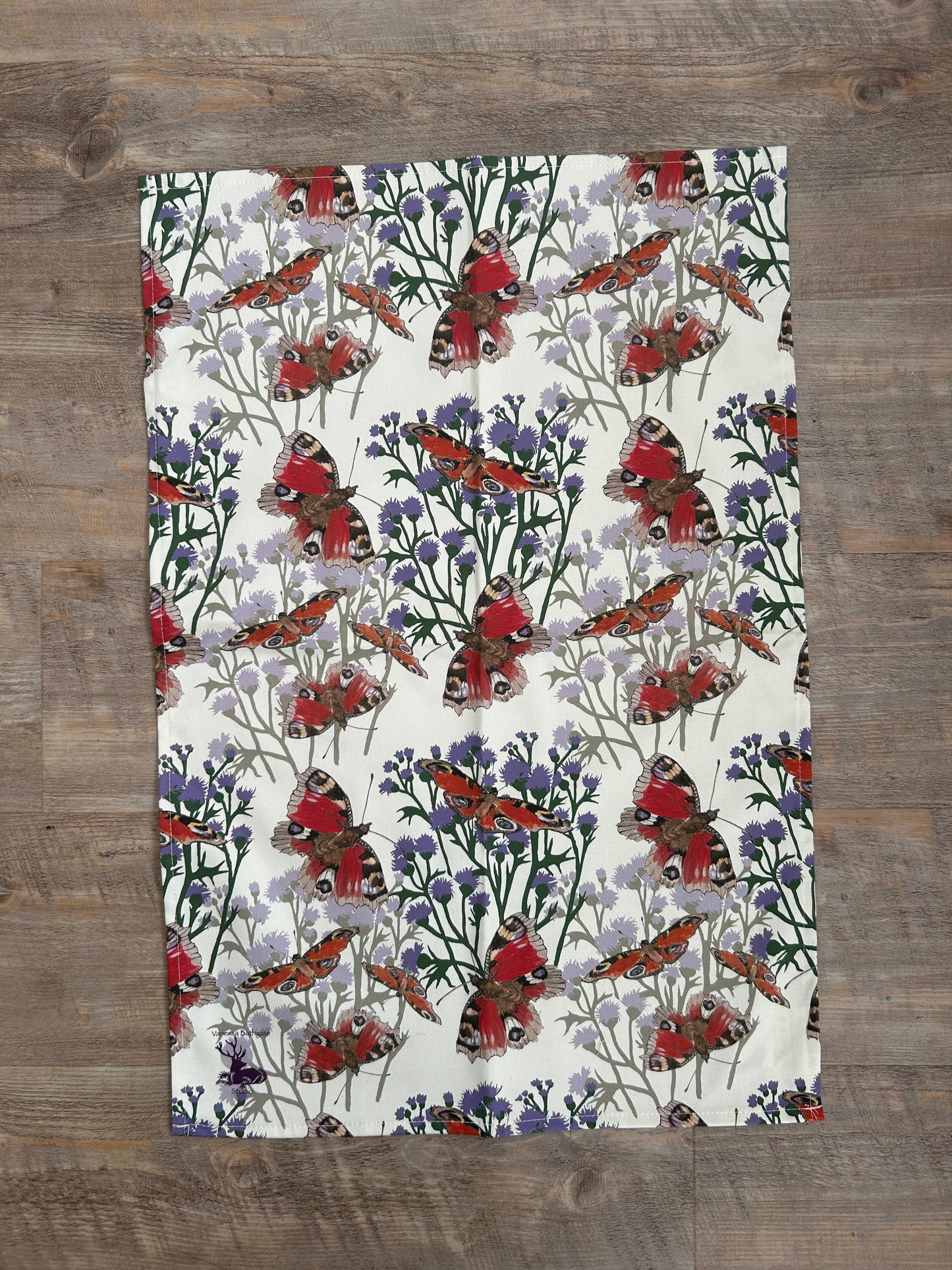 Butterfly and Thistle Design Tea Towel