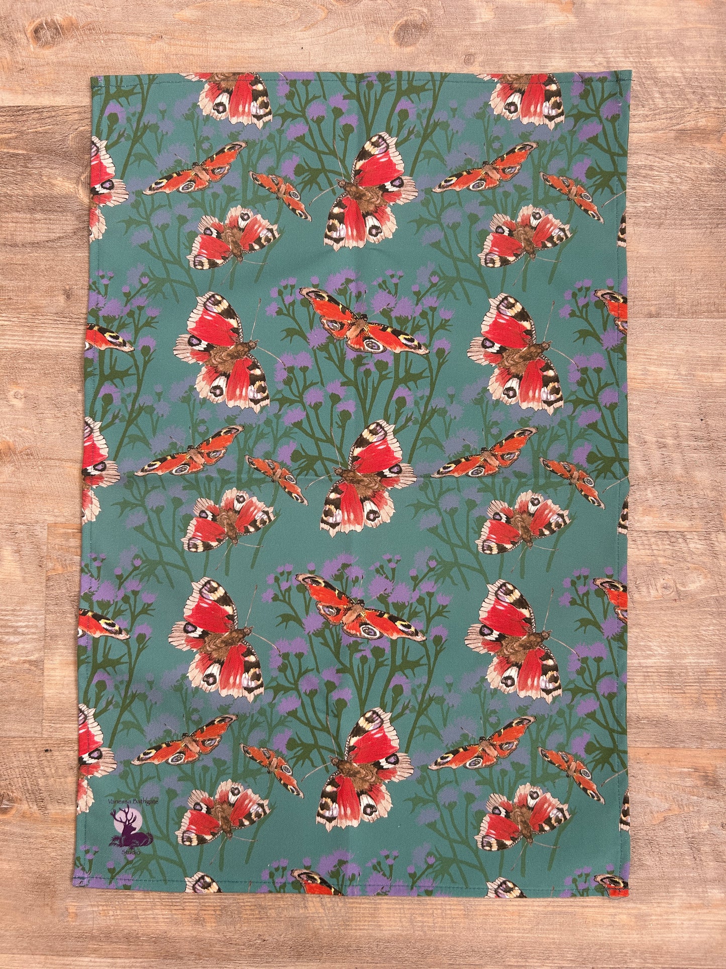 Butterfly and Thistle Design Tea Towel