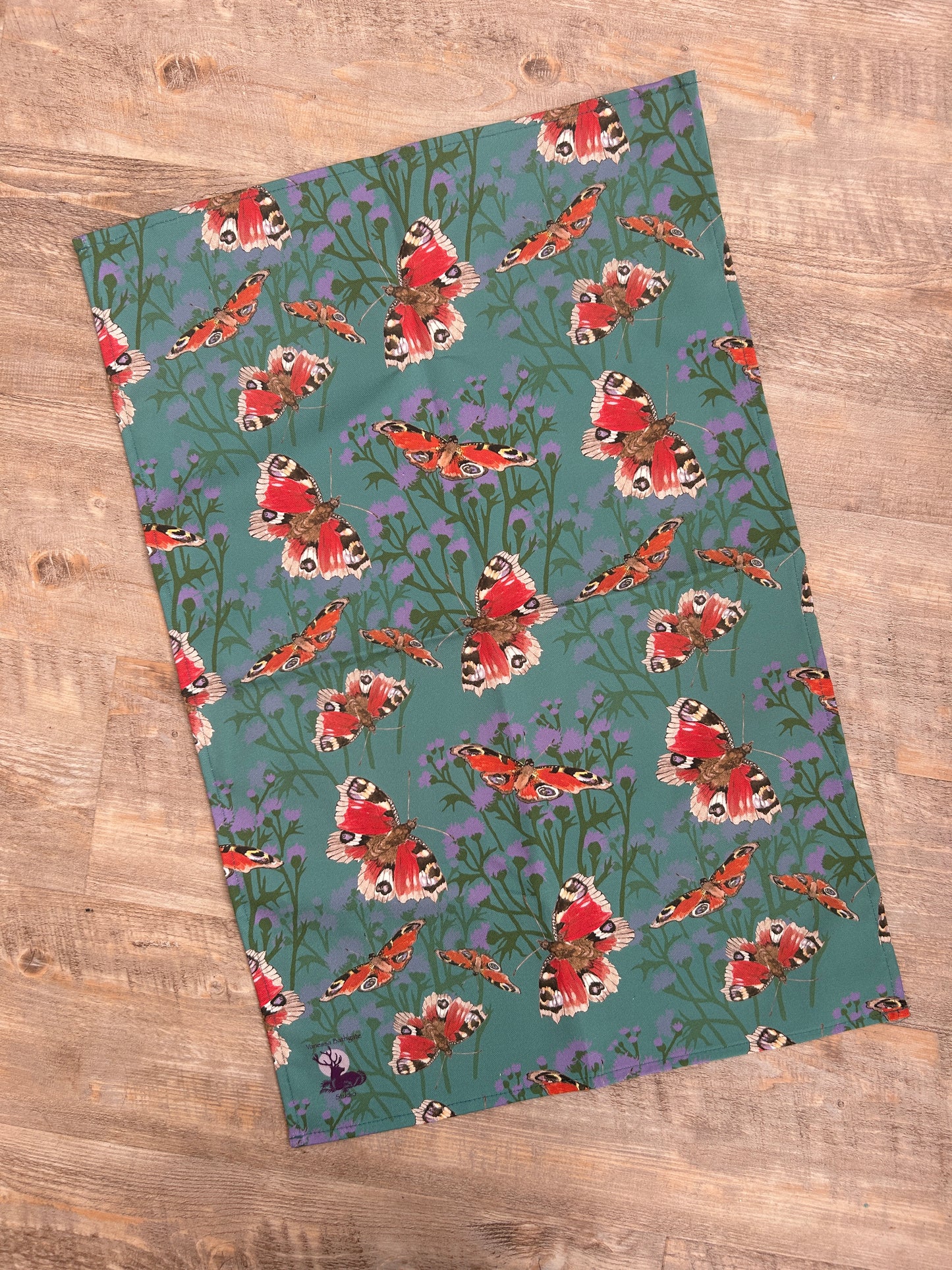 Butterfly and Thistle Design Tea Towel