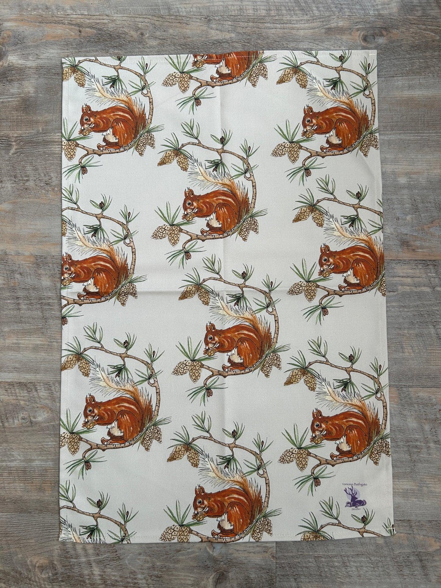 Red Squirrel Design, Cotton Tea Towel