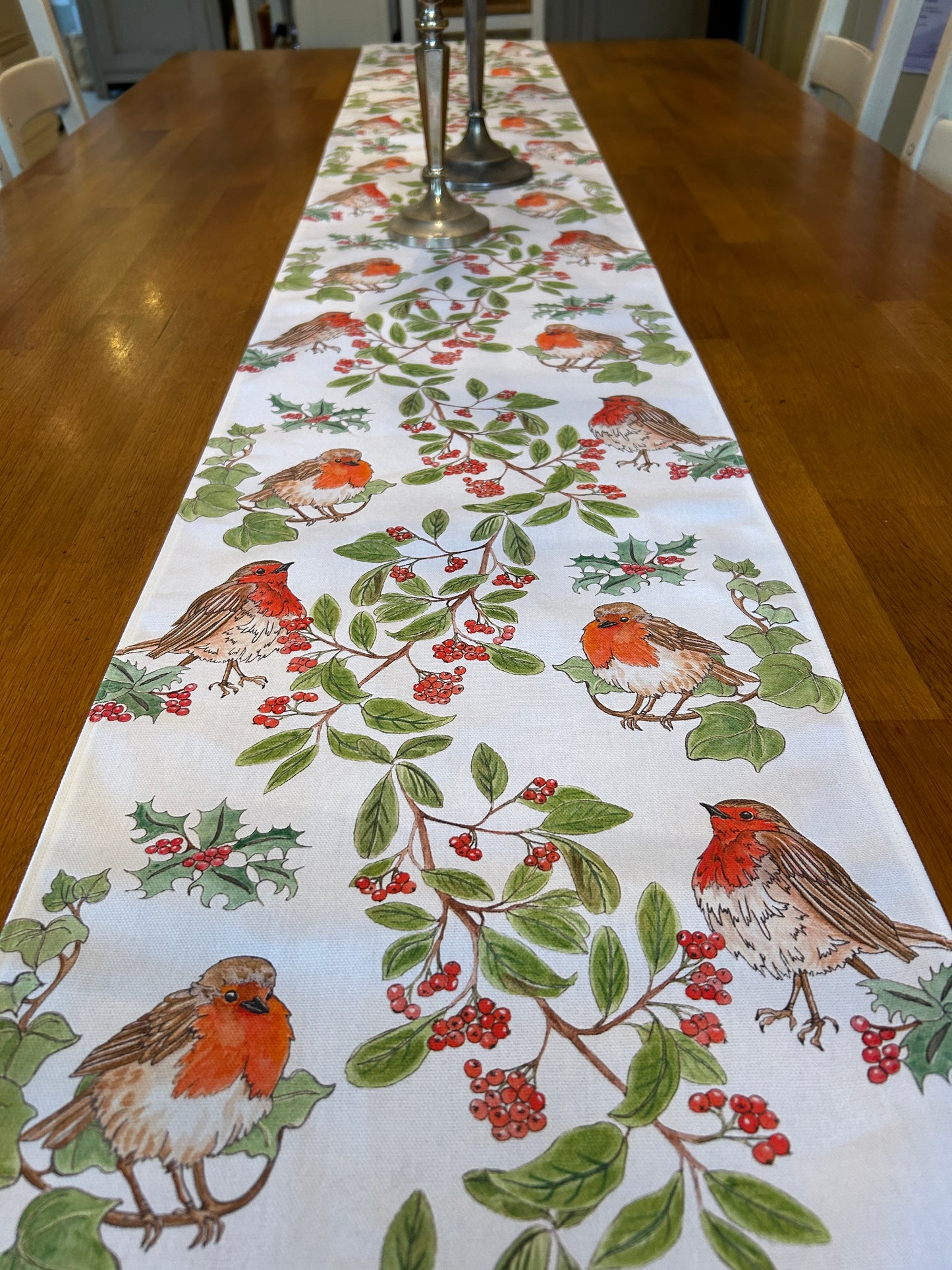 Festive Robin Garland Design Table Runner Hand made