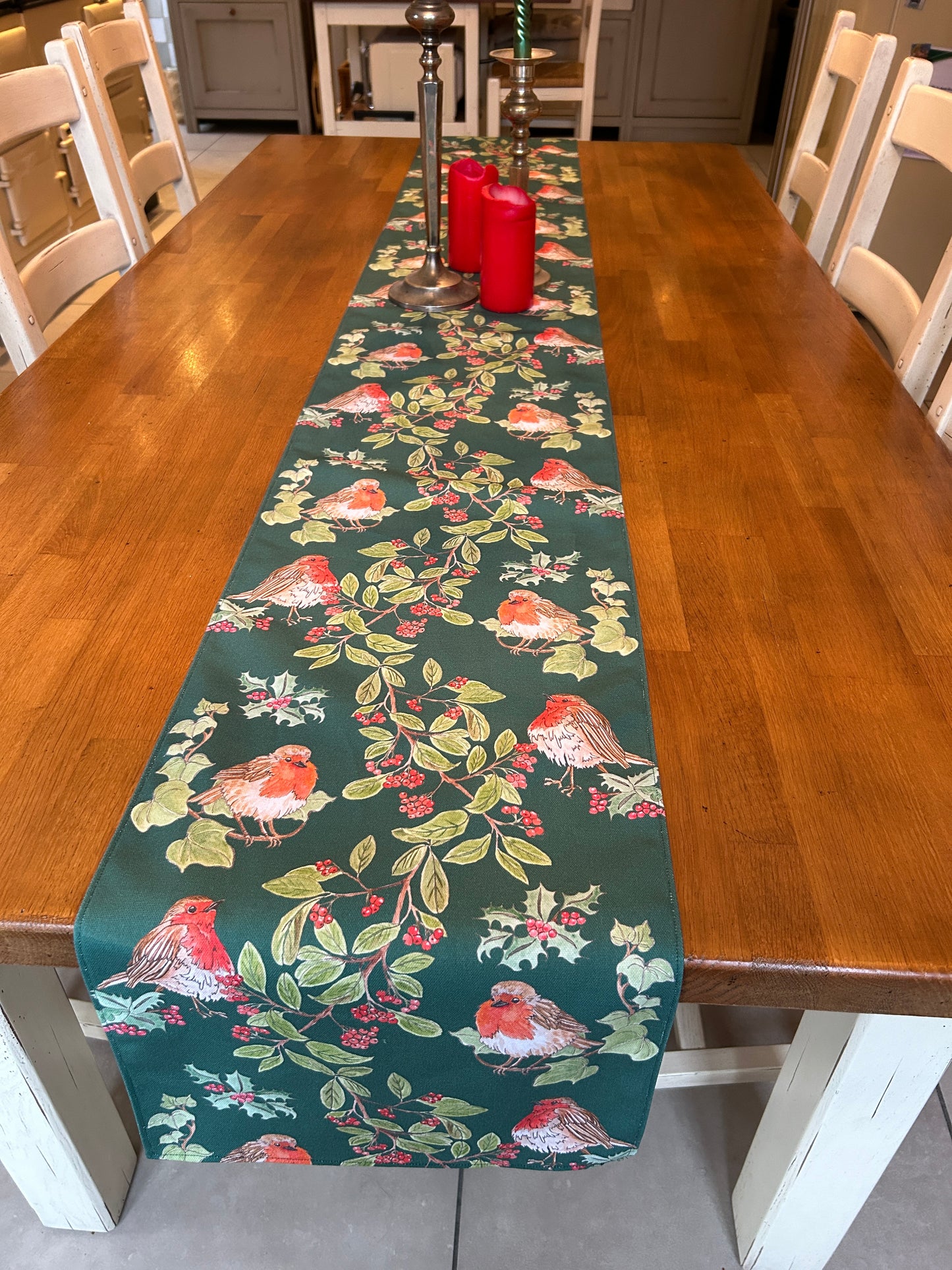 Festive Robin Garland Design Table Runner Hand made