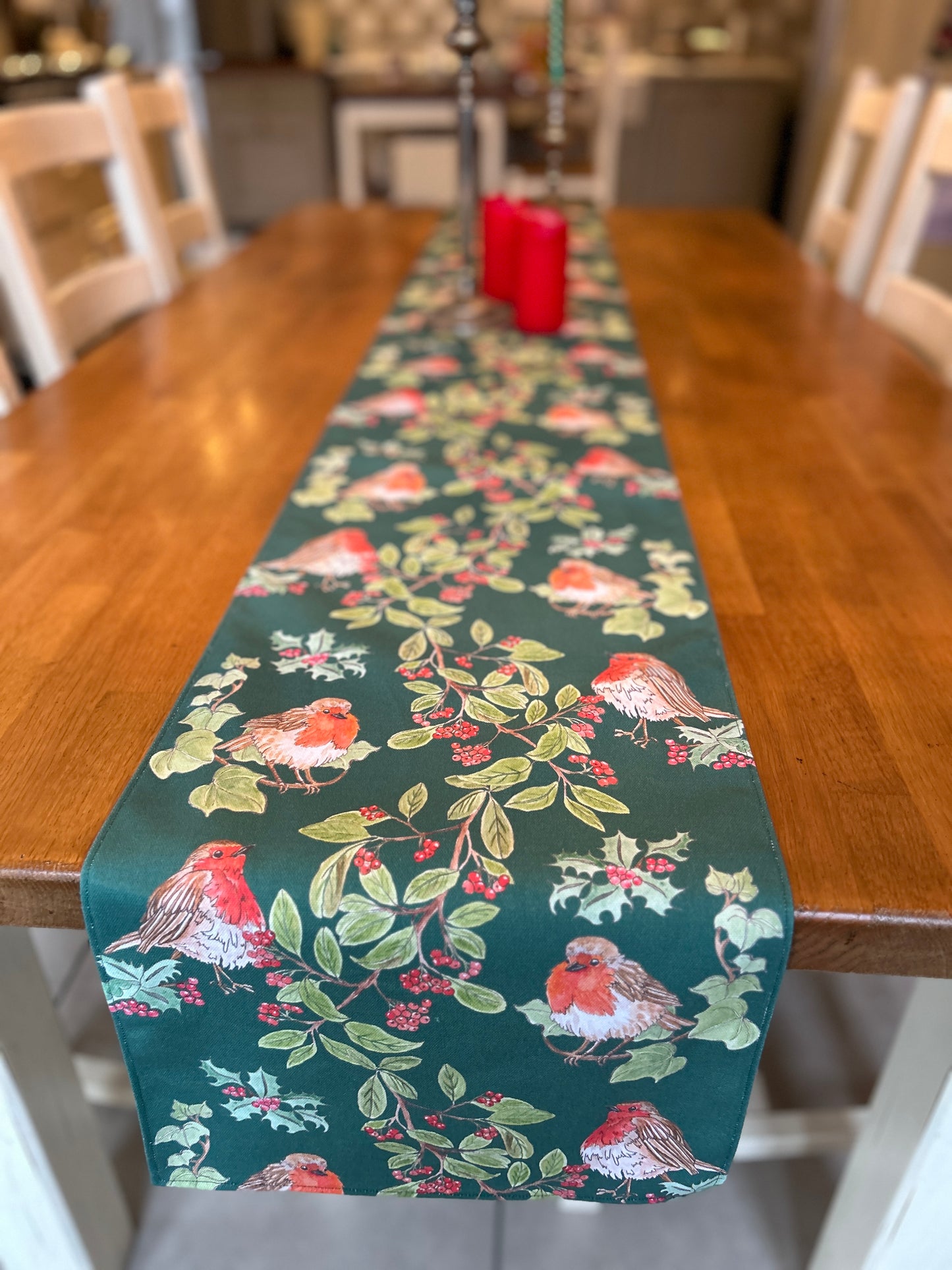 Festive Robin Garland Design Table Runner Hand made