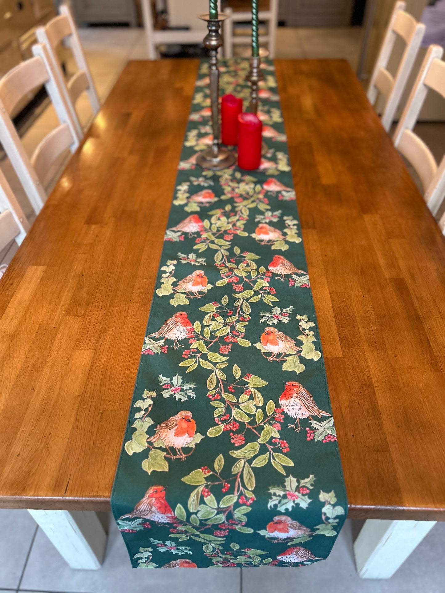 Festive Robin Garland Design Table Runner Hand made