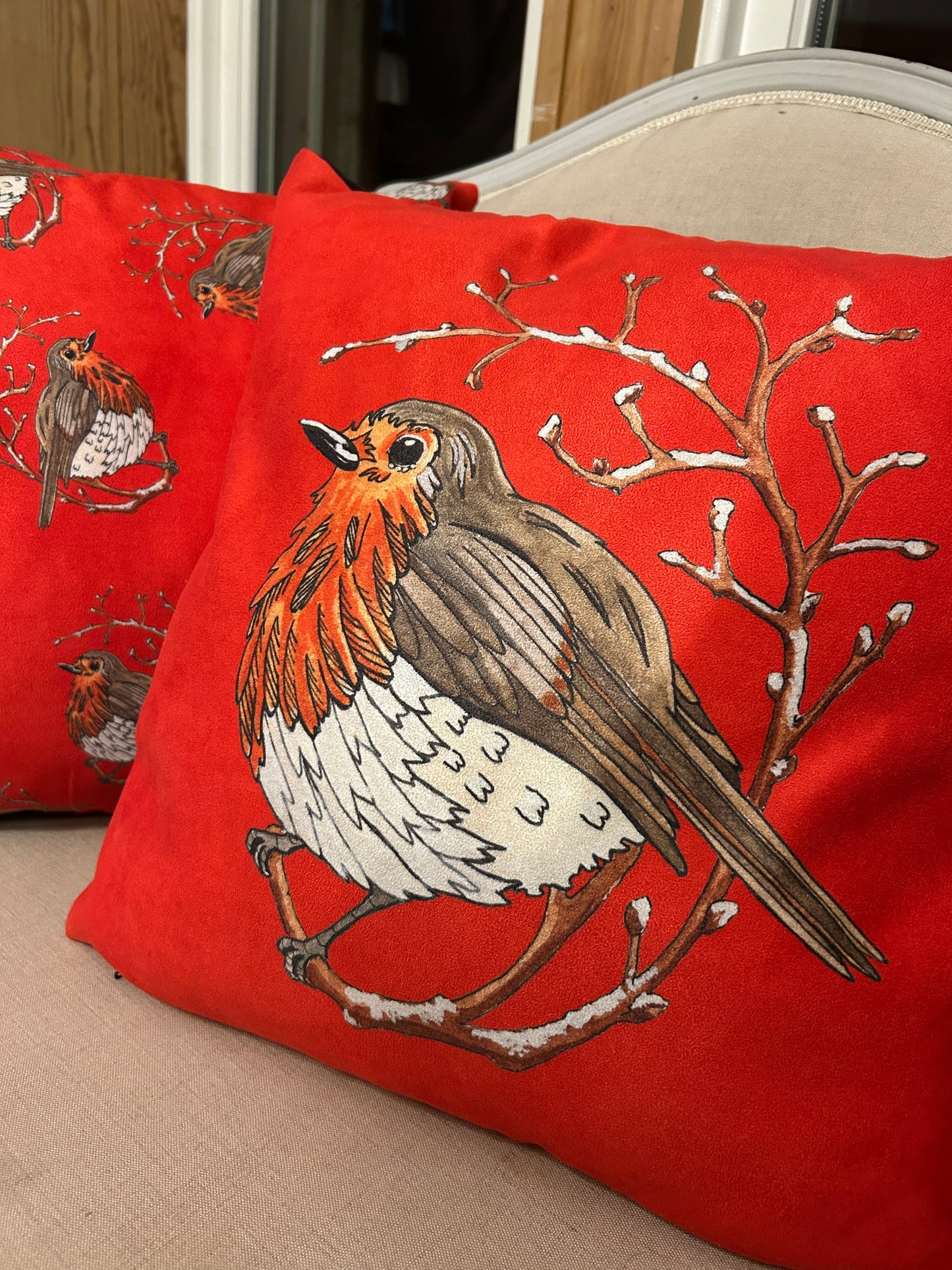 Festive Robin Design, cushion cover