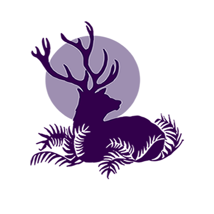 Purple, stag silhouette with lilac moon. Logo of Vanessa Bathgate Studio