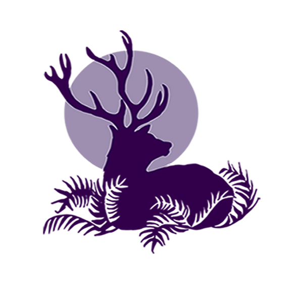 Purple, stag silhouette with lilac moon. Logo of Vanessa Bathgate Studio