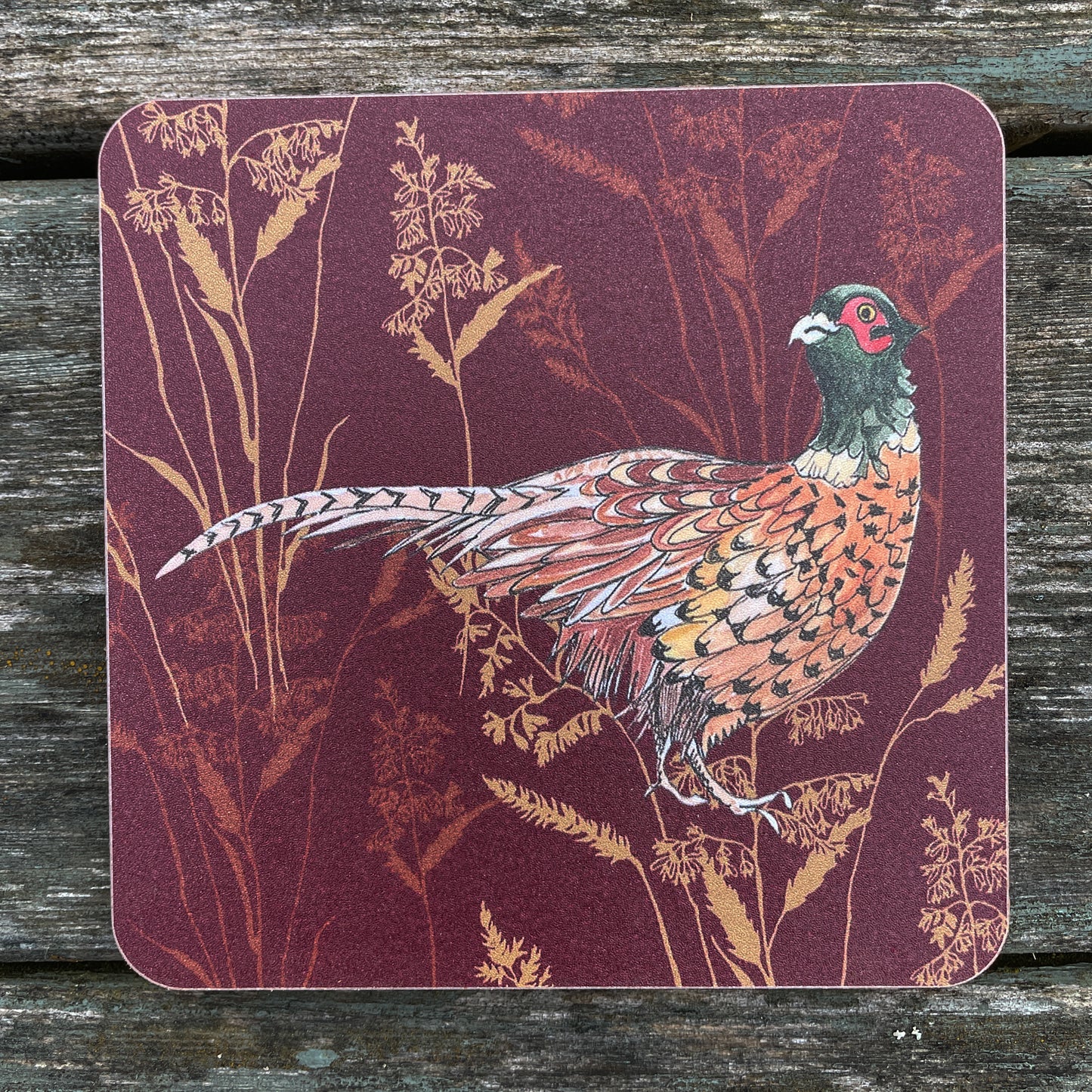 Pleasant Pheasant Coaster, Pheasant in grass design