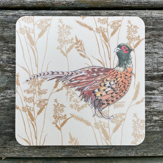 Pleasant Pheasant Coaster, Pheasant in grass design