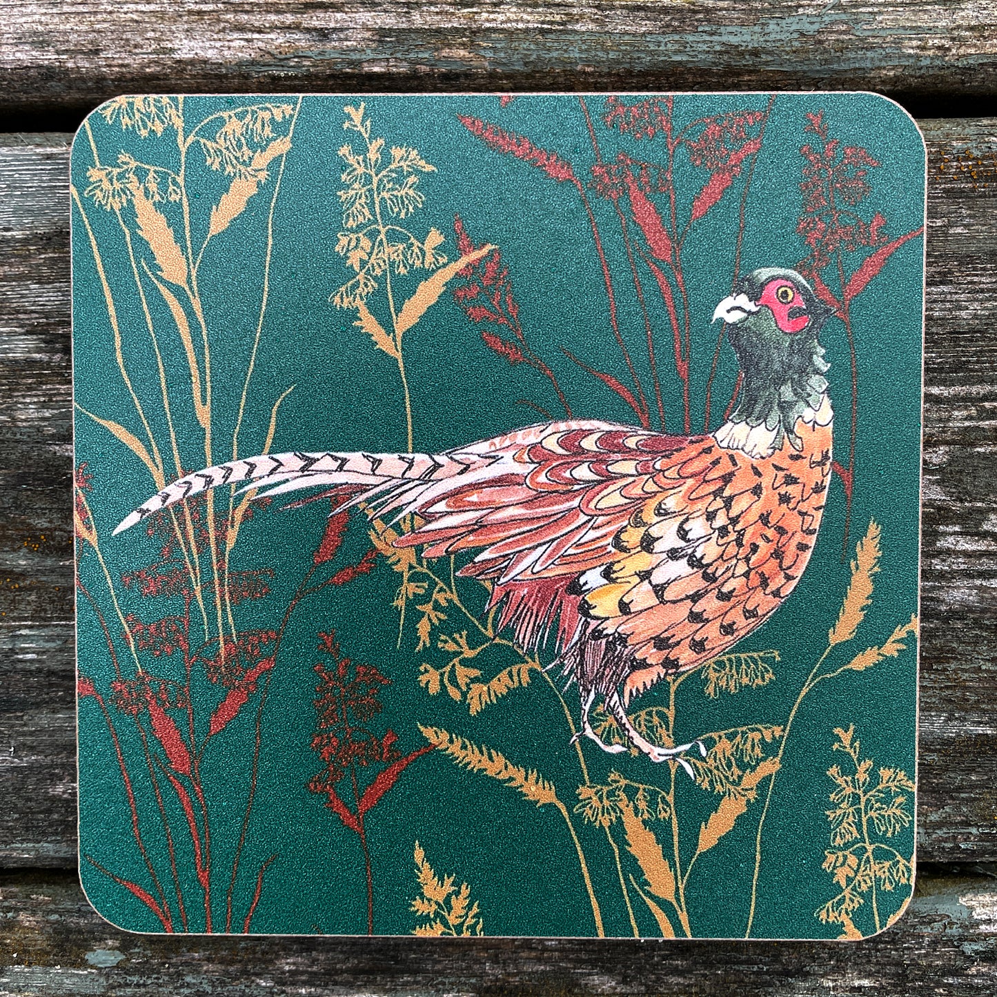 Pleasant Pheasant Coaster, Pheasant in grass design