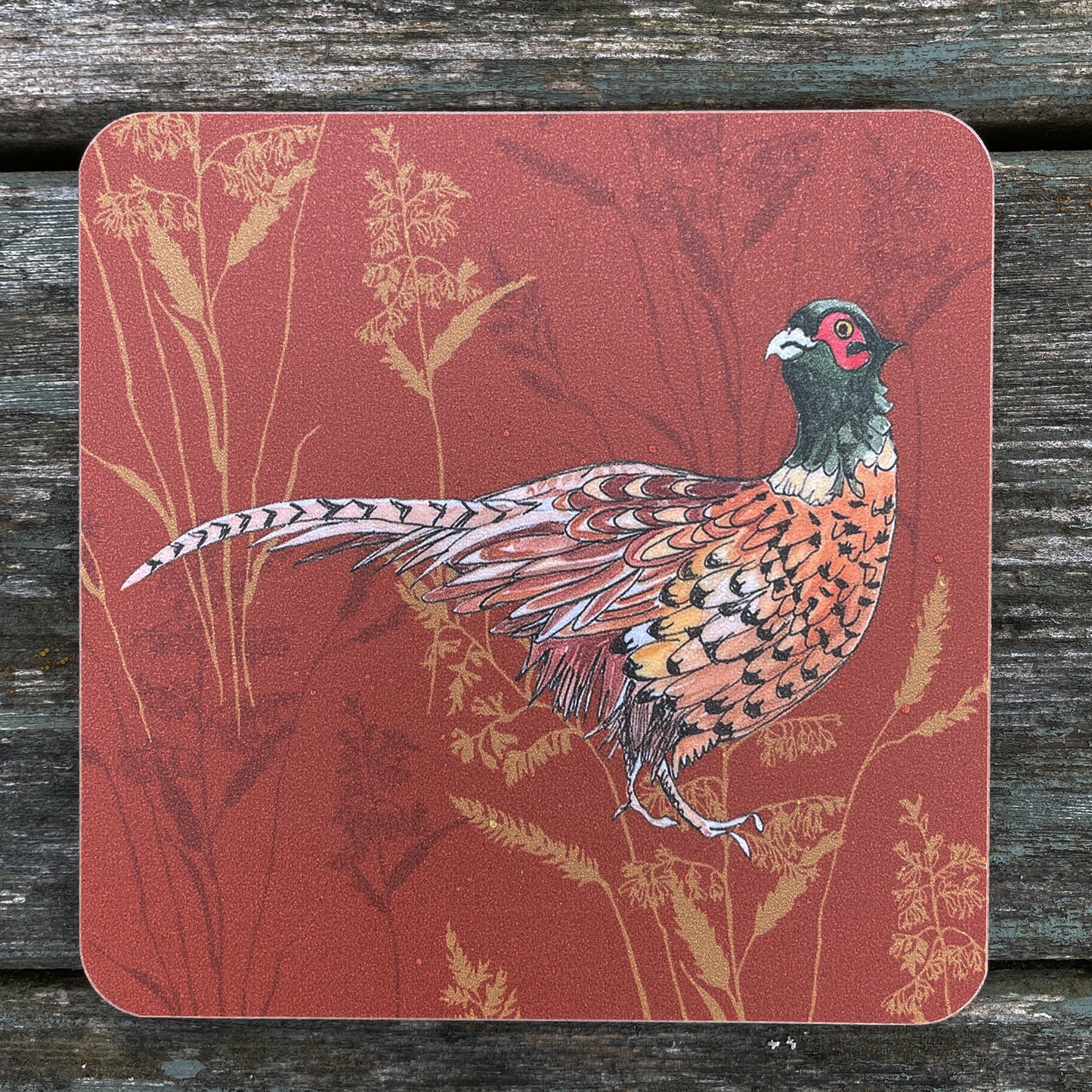 Pleasant Pheasant Coaster, Pheasant in grass design