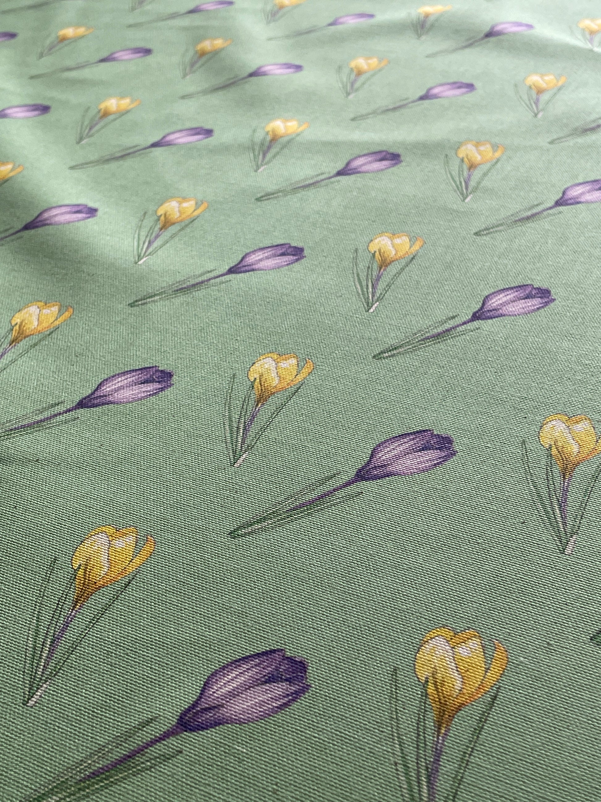 Crocus design in place green, printed on organic panama cotton